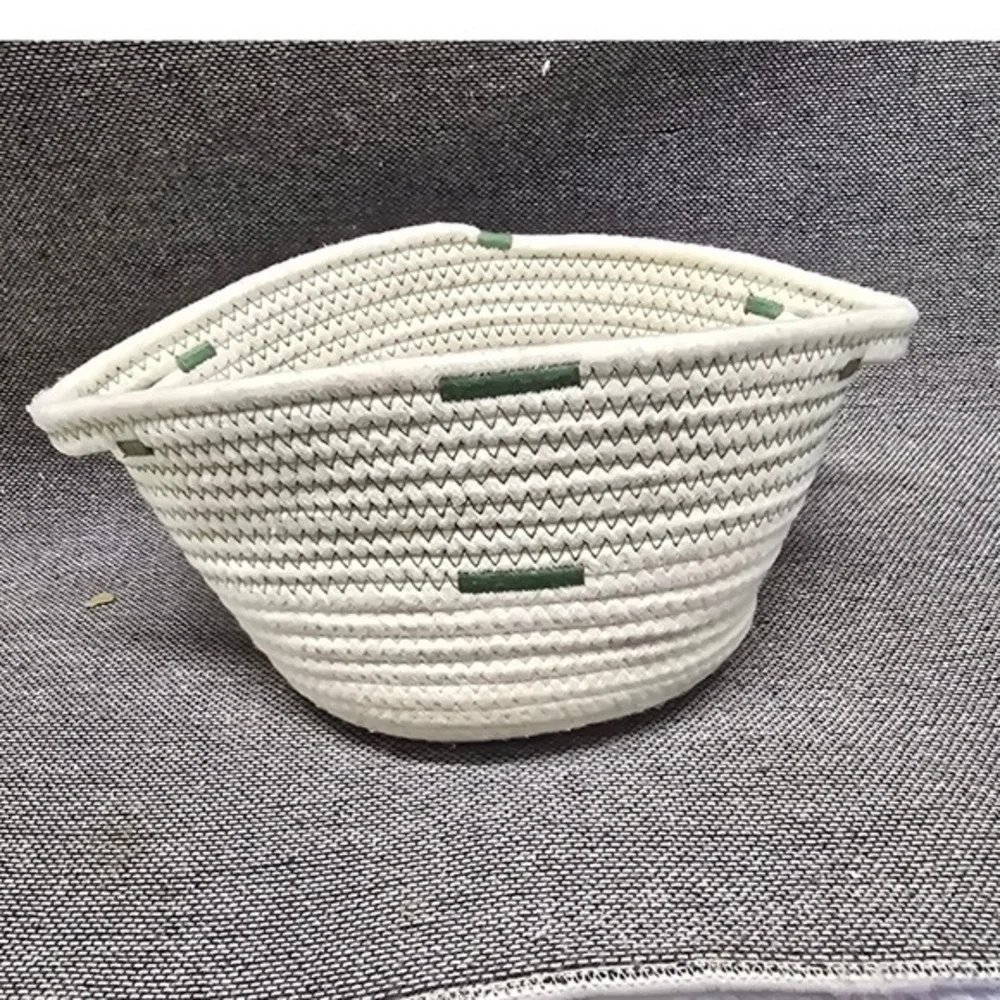 Cotton‎ Rope Basket Storage Bin Medium Cream Green Excellent Boho Decor